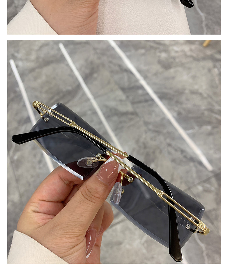 Vintage Fashion 2021 New Sunglasses Rimless Frameless Rectangle Shades Gradient UV400 Summer Traveling Sun Glasses for Women